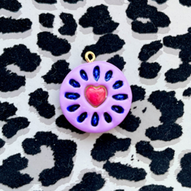 Bedels Round hart Lavendel-Red polymeer klei, 1 stuk