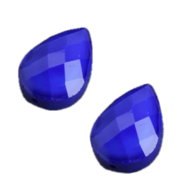 Glas facet druppel 18x13mm Royal blue, 2 stuks