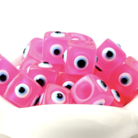 Vierkanten kraal 10mm Fuchsia Pink, per stuk