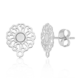 Roestvrij stalen (RVS) Stainless steel onderdelen oorbellen / oorstekers 10mm bloem met oogje Silver, 2 st.