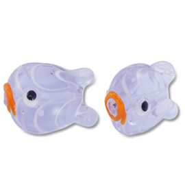 Handgeschilderde glaskralen vis Purple-orange. per stuk