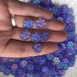 Boho Flower Beads AB Purple 14mm, 5 stuks