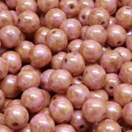 Round Druck Beads 6mm Picasso Pink, per 10 gr.