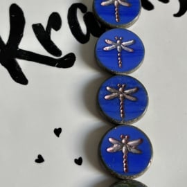 Dragonfly Opaque King blue Light silver washed 17mm, 4 stuks