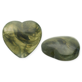 Acryl kralen hart Olive green, per stuk