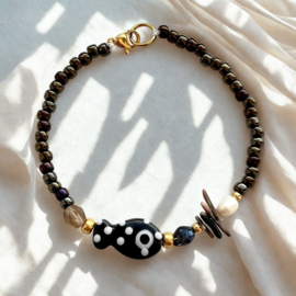 Ocean bamboo kralen 3-12mm, Coral Brown-Black 20 st.