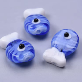 Vis glas kraal 20x13mm Blue, per stuk.