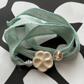 Set 3 armbandjes Beige bloem - Zilver