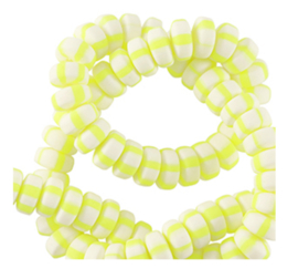 Polymeer rondellen 7mm White-neon yellow, 110 stuks