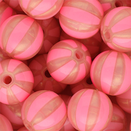 16 mm DQ acryl kralen met strepen Coral pink-Peach Pink, per stuk