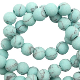 Natuursteen kralen calciet 8mm mat met marble look Light turquoise blue, 1 st.