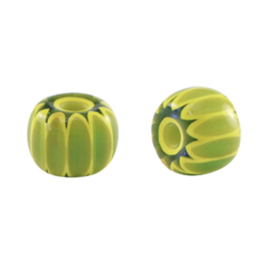 Millefiori kralen tube Green-yellow, per 10 stuks