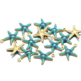 Bedels metaal zeester Peacock blue-gold, 1 stuk