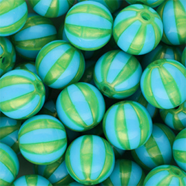 12 mm DQ acryl kralen met strepen Blue-green, per stuk
