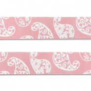 Bandana lint Paisley print Light Pink-White, 3 meter aan 1 stuk