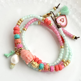 Wikkel armband leer Buddha
