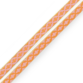 Lint met tekst bloem Orange-light pink, 1 meter