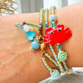 Handgeschilderde glaskralen krab Red-black-white. per stuk