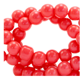 6 mm glaskralen opaque Coral red, 50 stuks