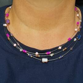 Ketting zwevende kralen, Pink