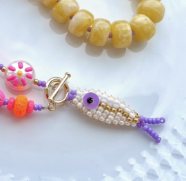 DIY pakket statement ketting + optie kralenvisje White-Columbine