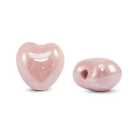 DQ Grieks keramiek kralen hart Pink 15x16mm, per stuk