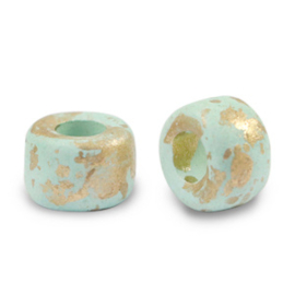DQ Grieks keramiek kralen gold spot 9mm Light turquoise, per 4 st.