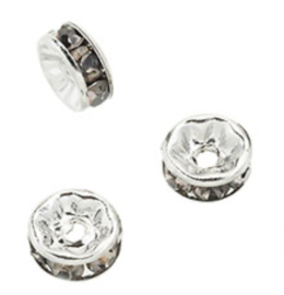 Strass rondellen Zilver-Black diamond 8mm, 4 stuks