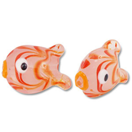 Handgeschilderde glaskralen vis Coral red-orange. per stuk