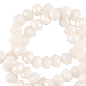 Top facet kraal 8x6mm Light vanilla white-pearl shine coating, 20 stuks