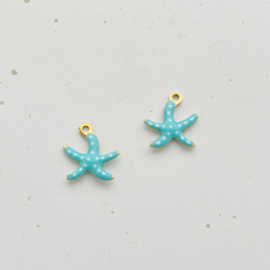 Bedels metaal zeester Dots Turquoise-gold, 1 stuk
