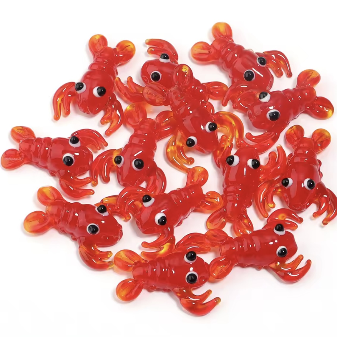 Handgeschilderde glaskralen kreeft Orange Rood-black-white. per stuk