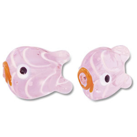 Handgeschilderde glaskralen vis Pink-orange. per stuk