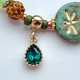 Hanger druppel strass Smaragd groen/goud (nikkelvrij), 1 stuk