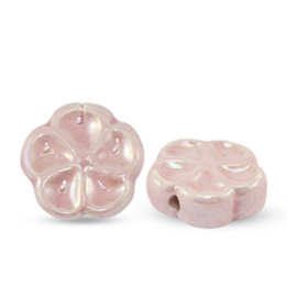 Keramiek kralen bloem Light pink 19mm, per stuk