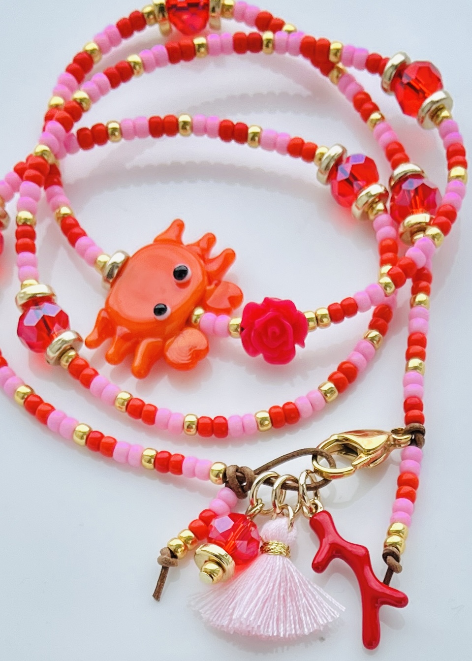 Handgeschilderde glaskralen krab Orange-black-white. per stuk