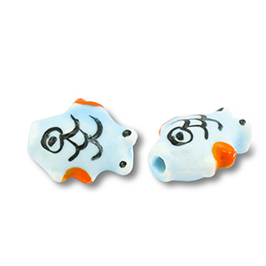 Kralen keramiek vis Light blue-orange-black, per stuk