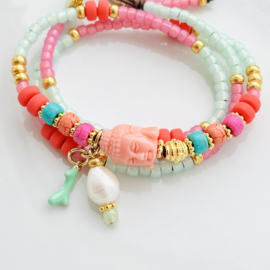 Wikkel armband leer Buddha