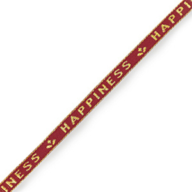 Lint met tekst "happiness" Bordeaux red-gold, 1 meter