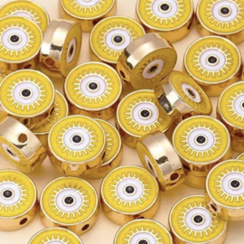 Metaal Evil eye Gold-Yellow 12mm, 1 stuk