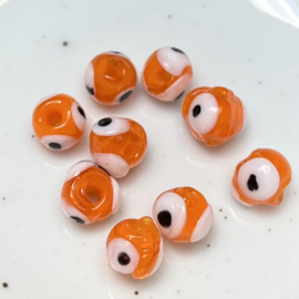 6 mm Evil Eye glaskralen Oranje, per stuk