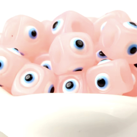 Vierkanten kraal 10mm Peachy Pink, per stuk