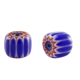 Millefiori kralen tube Blue-red, per 10 stuks