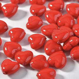 Keramiek kralen hart Red 10mm, per stuk
