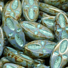 Eyed Ship Beads 20x09mm Picasso blue, 8 stuks