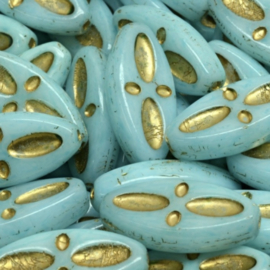 Eyed Ship Beads 20x09mm Turquoise blue-Gold, 8 stuks