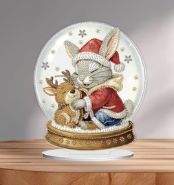 Diamond Painting  staander Rabbit & Friend Kerst Sneeuwbel