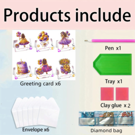 Diamond Painting Kaarten Pakket met 6  verjaardagskaartjes thema paars