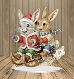 Diamond Painting  staander Kerst Rabbit & Friend op de Slee