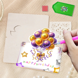 Diamond Painting Kaarten Pakket met 6  verjaardagskaartjes thema paars